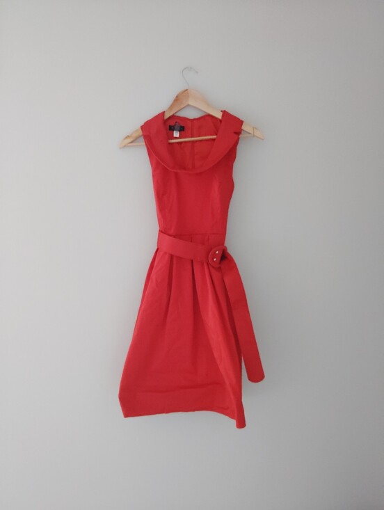 Spense Dresses & Skirts - Spense Red Sleeveless Belted Fit-and-Flare Dress